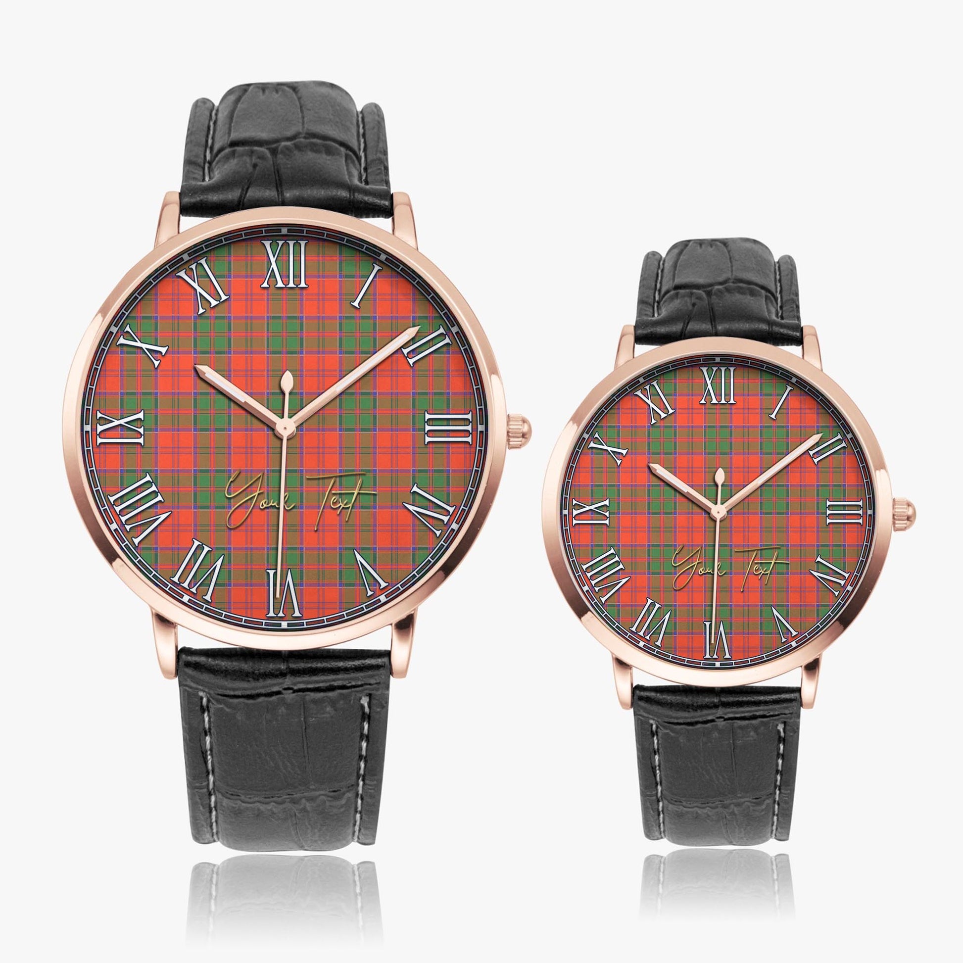 Grant Ancient Tartan Personalized Your Text Leather Trap Quartz Watch Ultra Thin Rose Gold Case With Black Leather Strap - Tartanvibesclothing