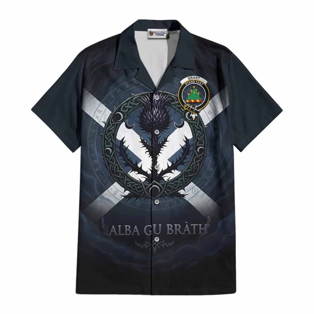 Grant Clan Crest Cotton Hawaiian Shirt with Celtic Knot Thistle and Saltire
