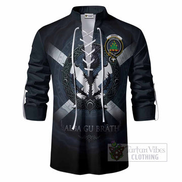 Grant Clan Crest Ghillie Shirt with Celtic Knot Thistle and Saltire