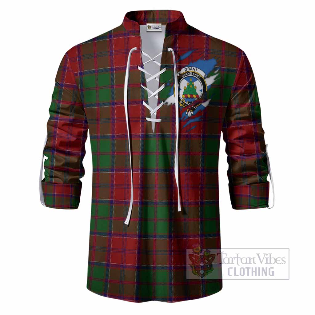 Grant Clan Crest In Me Tartan Ghillie Shirt Scotland Flag Style