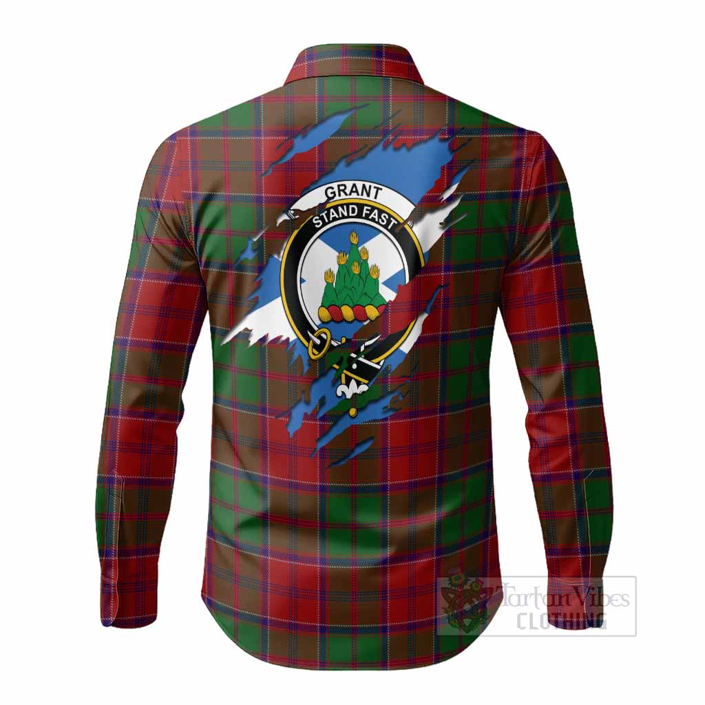Grant Clan Crest In Me Tartan Long Sleeve Button Shirts Scotland Flag Style