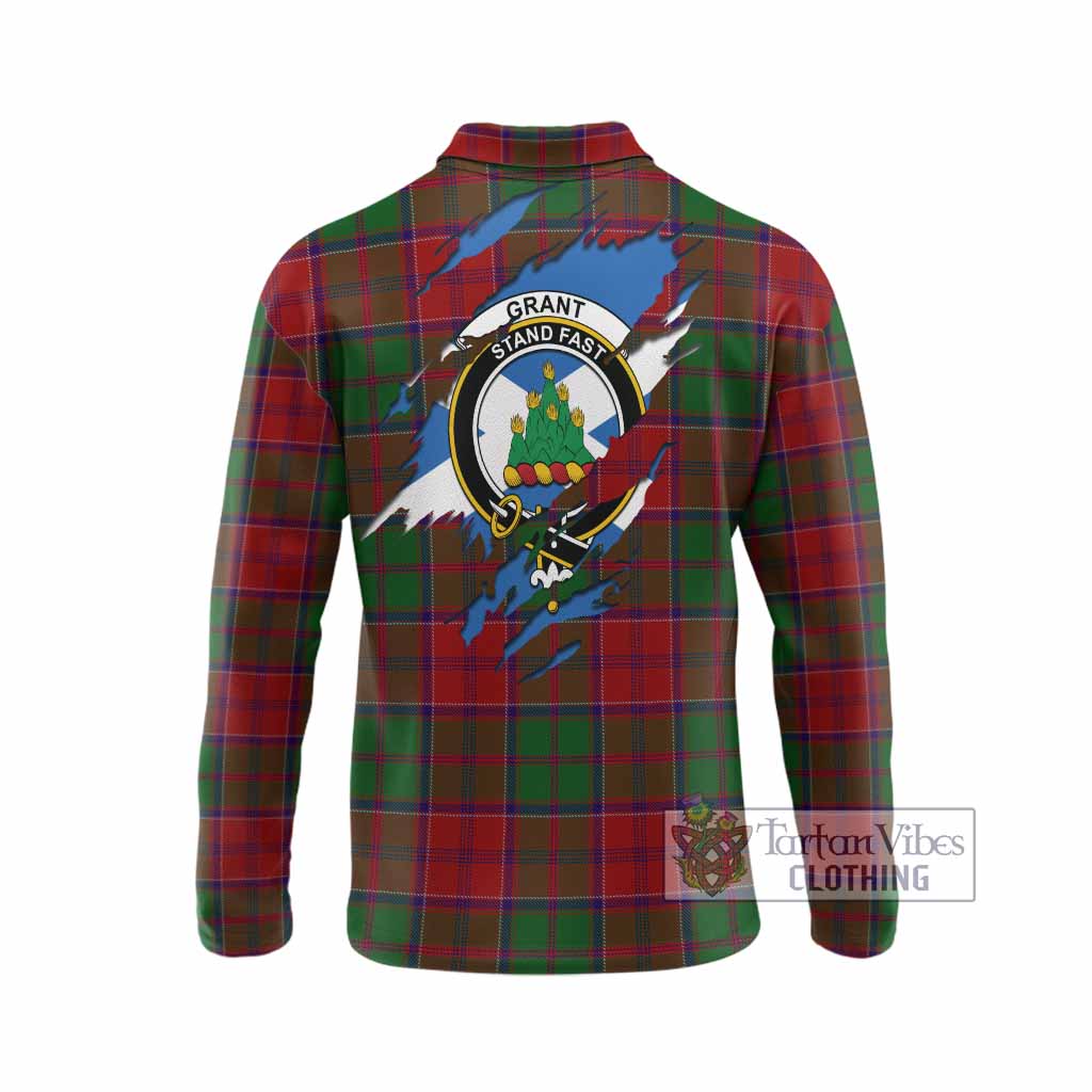 Grant Clan Crest In Me Tartan Long Sleeve Polo Shirt Scotland Flag Style