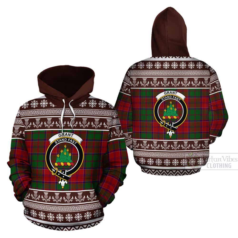 Grant Clan Tartan Christmas Cotton Hoodie with Family Crest - Tartan Vibes Clothing