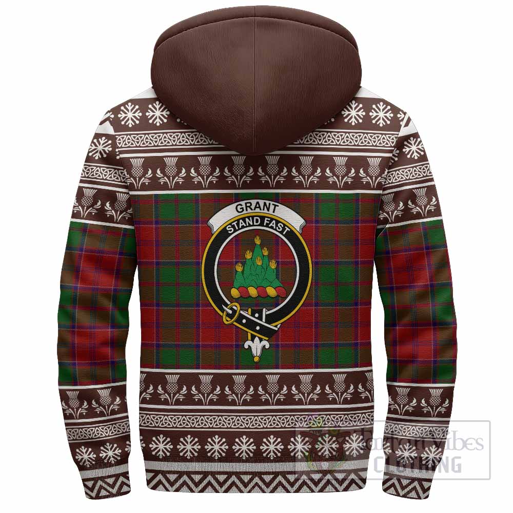 Grant Clan Tartan Christmas Fleece Hoodie with Family Crest - Tartan Vibes Clothing