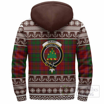 Grant Clan Tartan Christmas Fleece Hoodie with Family Crest