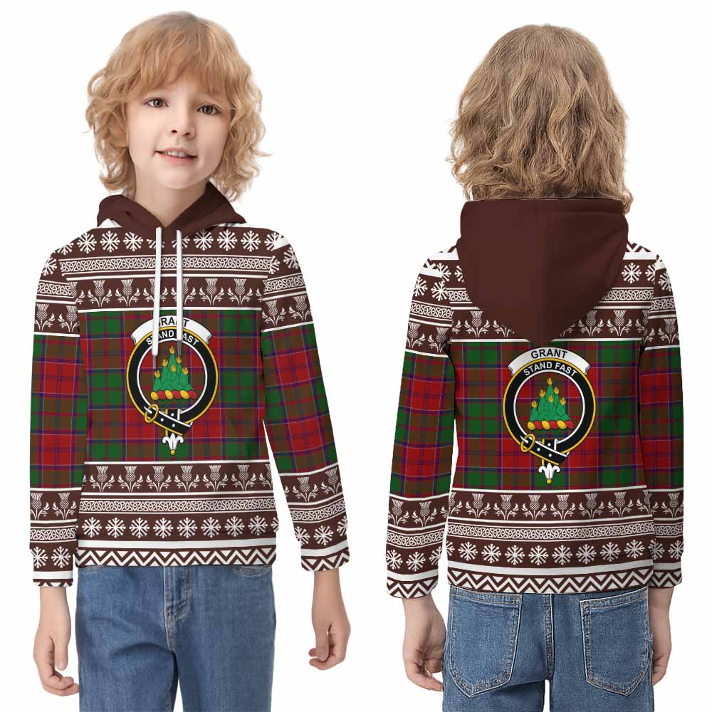Grant Clan Tartan Christmas Kid Hoodie with Family Crest - Tartan Vibes Clothing