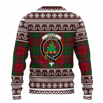 Grant Clan Tartan Christmas Ugly Sweater with Family Crest