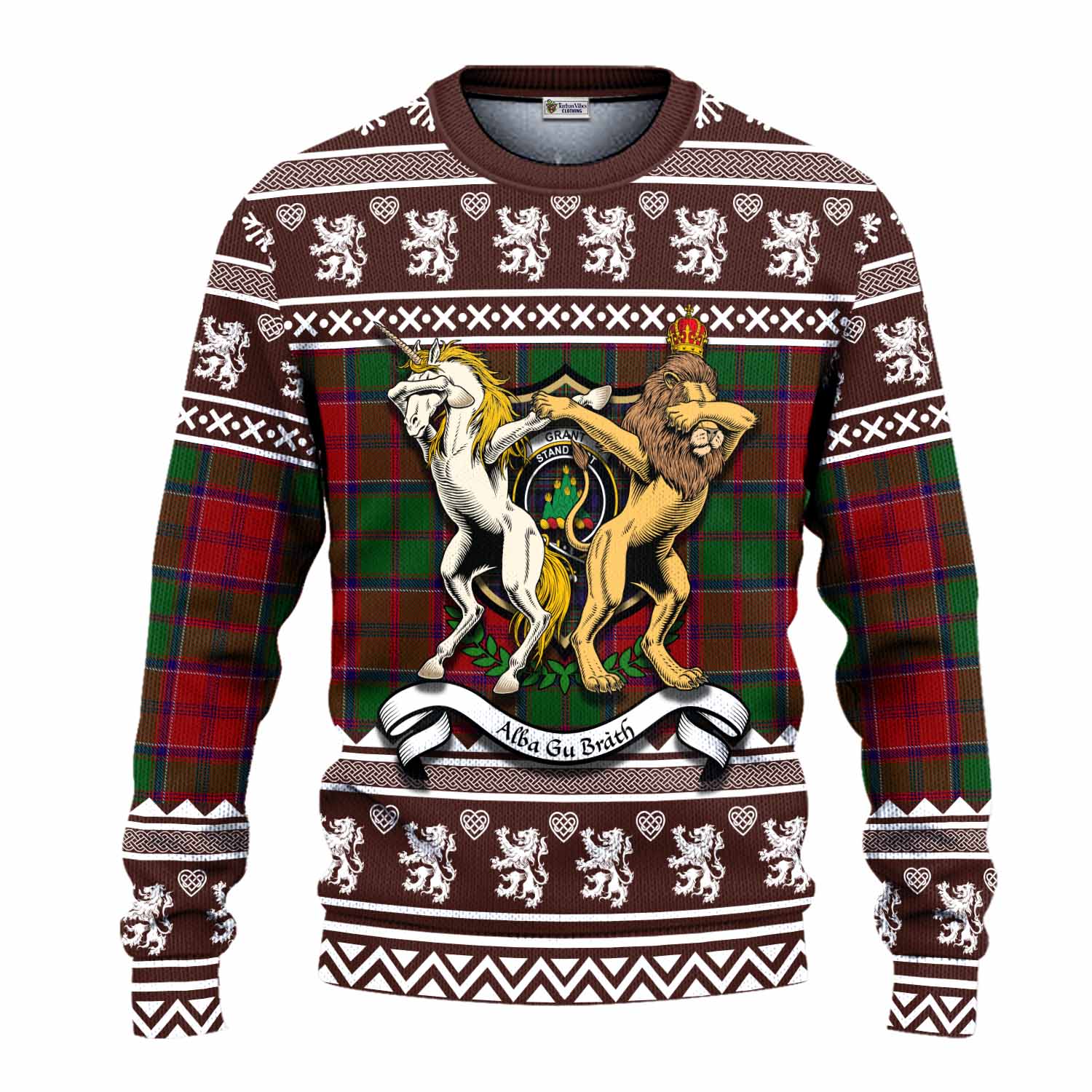 Grant Clan Tartan Crest Christmas Ugly Sweater Coat of Arms Funny Style - Tartan Vibes Clothing
