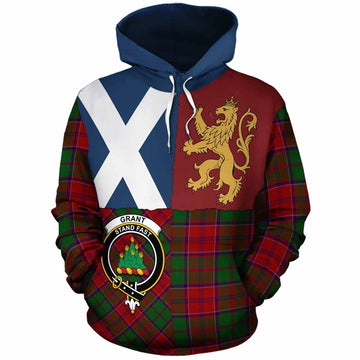 Grant Crest Tartan Cotton Hoodie with Lion Rampant Saltire Style