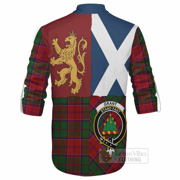 Grant Crest Tartan Ghillie Shirt with Lion Rampant Saltire Style