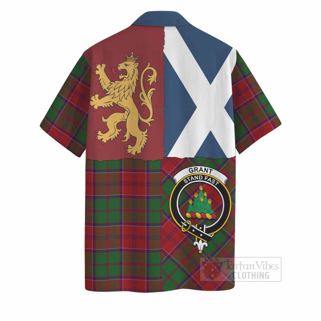 Grant Crest Tartan Hawaiian Shirt with Lion Rampant Saltire Style