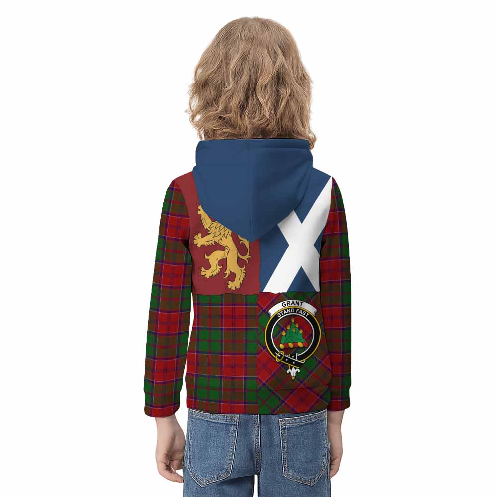 Grant Crest Tartan Kid Hoodie with Lion Rampant Saltire Style - Tartan Vibes Clothing