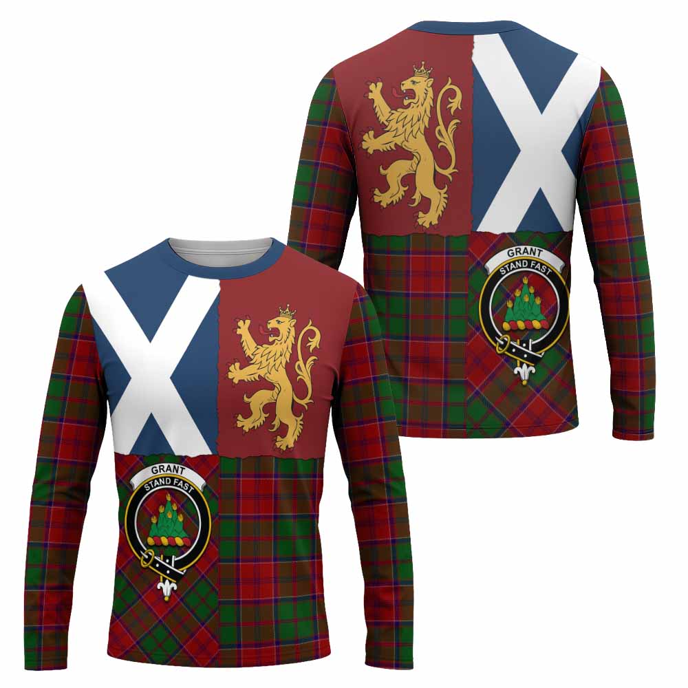 Grant Crest Tartan Long Sleeve T-Shirt with Lion Rampant Saltire Style