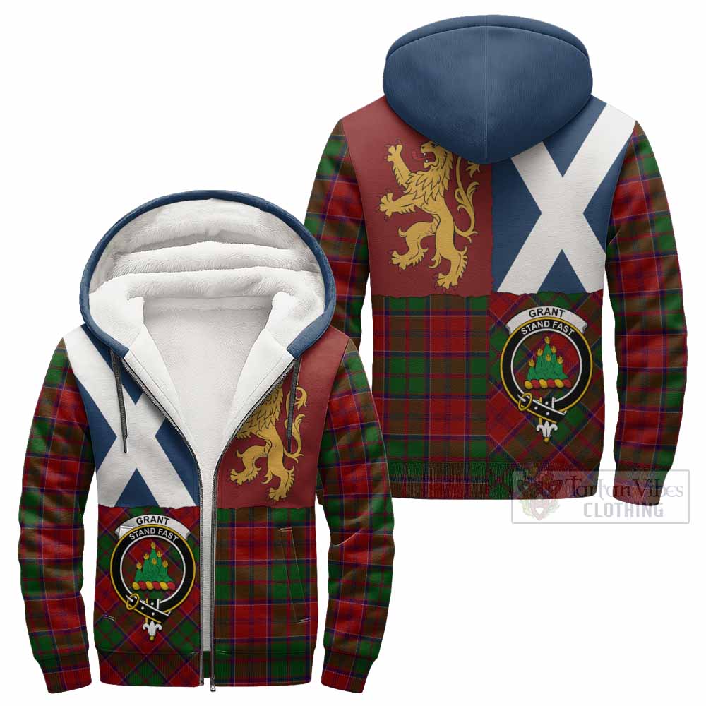 Grant Crest Tartan Sherpa Hoodie with Lion Rampant Saltire Style