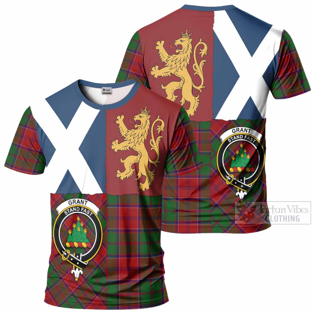 Grant Crest Tartan T-Shirt with Lion Rampant Saltire Style