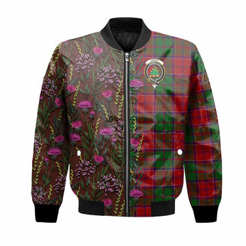 Grant Family Crest Tartan Bomber Jacket Scottish Thistle Flower Pattern Half Style