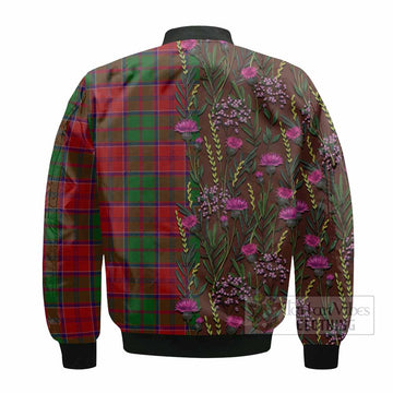 Grant Family Crest Tartan Bomber Jacket Scottish Thistle Flower Pattern Half Style