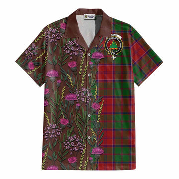 Grant Family Crest Tartan Cotton Hawaiian Shirt Scottish Thistle Flower Pattern Half Style - Tartan Vibes Clothing