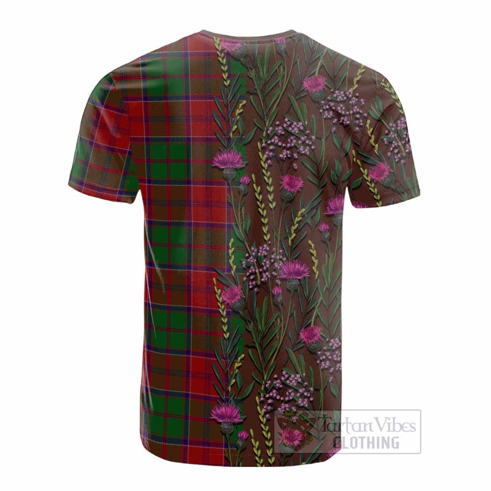 Grant Family Crest Tartan Cotton T-shirt Scottish Thistle Flower Pattern Half Style - Tartan Vibes Clothing