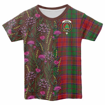 Grant Family Crest Tartan Kid T-shirt Scottish Thistle Flower Pattern Half Style - Tartan Vibes Clothing