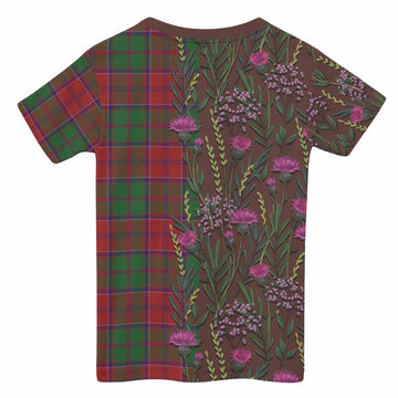 Grant Family Crest Tartan Kid T-shirt Scottish Thistle Flower Pattern Half Style - Tartan Vibes Clothing