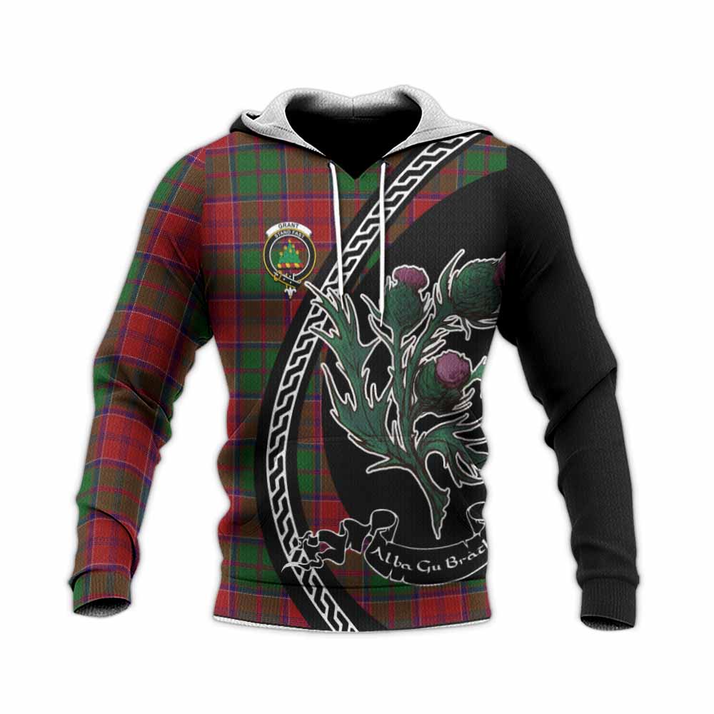 Grant Family Crest Tartan Knitted Hoodie Alba Thistle Inspired - Tartan Vibes Clothing