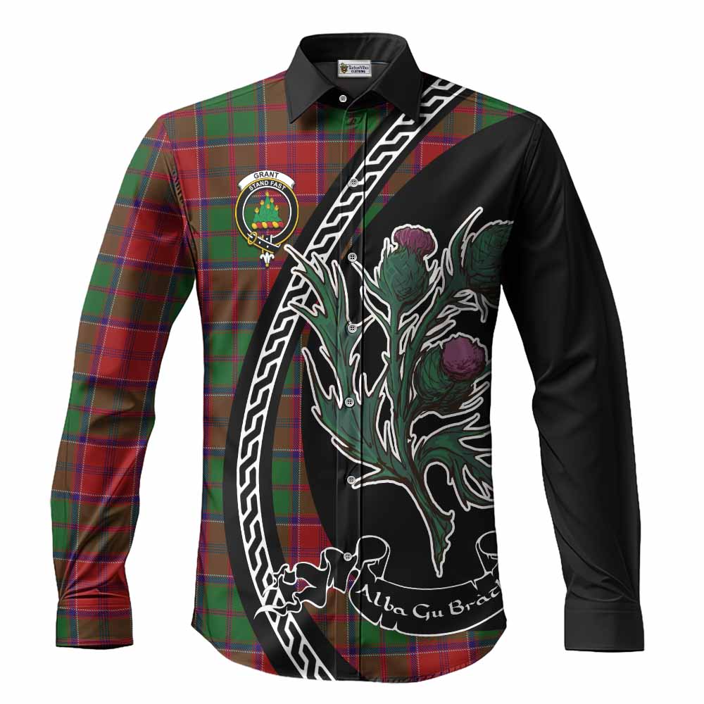 Grant Family Crest Tartan Long Sleeve Button Shirts Alba Thistle Inspired - Tartan Vibes Clothing