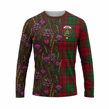 Grant Family Crest Tartan Long Sleeve T-Shirt Scottish Thistle Flower Pattern Half Style - Tartan Vibes Clothing