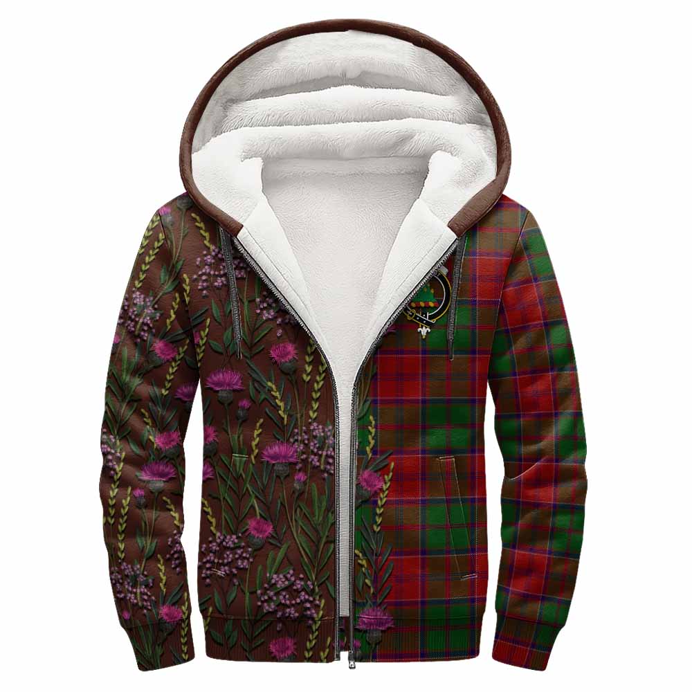 Grant Family Crest Tartan Sherpa Hoodie Scottish Thistle Flower Pattern Half Style - Tartan Vibes Clothing