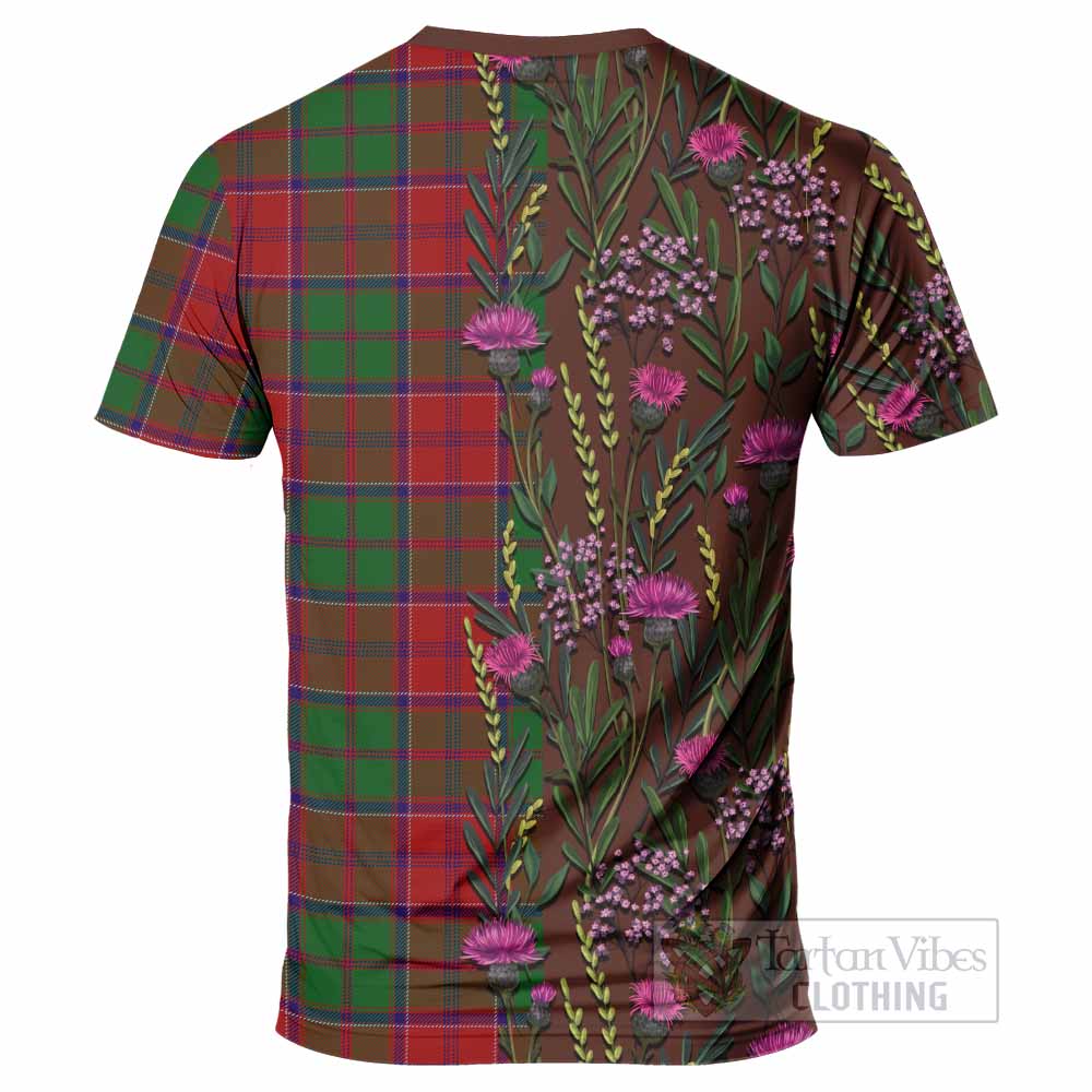 Grant Family Crest Tartan T-Shirt Scottish Thistle Flower Pattern Half Style - Tartan Vibes Clothing