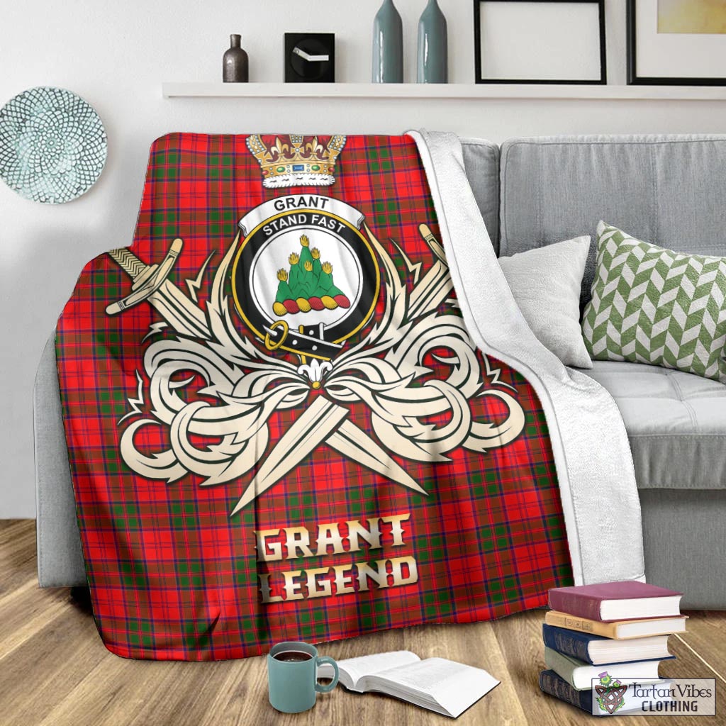Tartan Vibes Clothing Grant Modern Tartan Blanket with Clan Crest and the Golden Sword of Courageous Legacy
