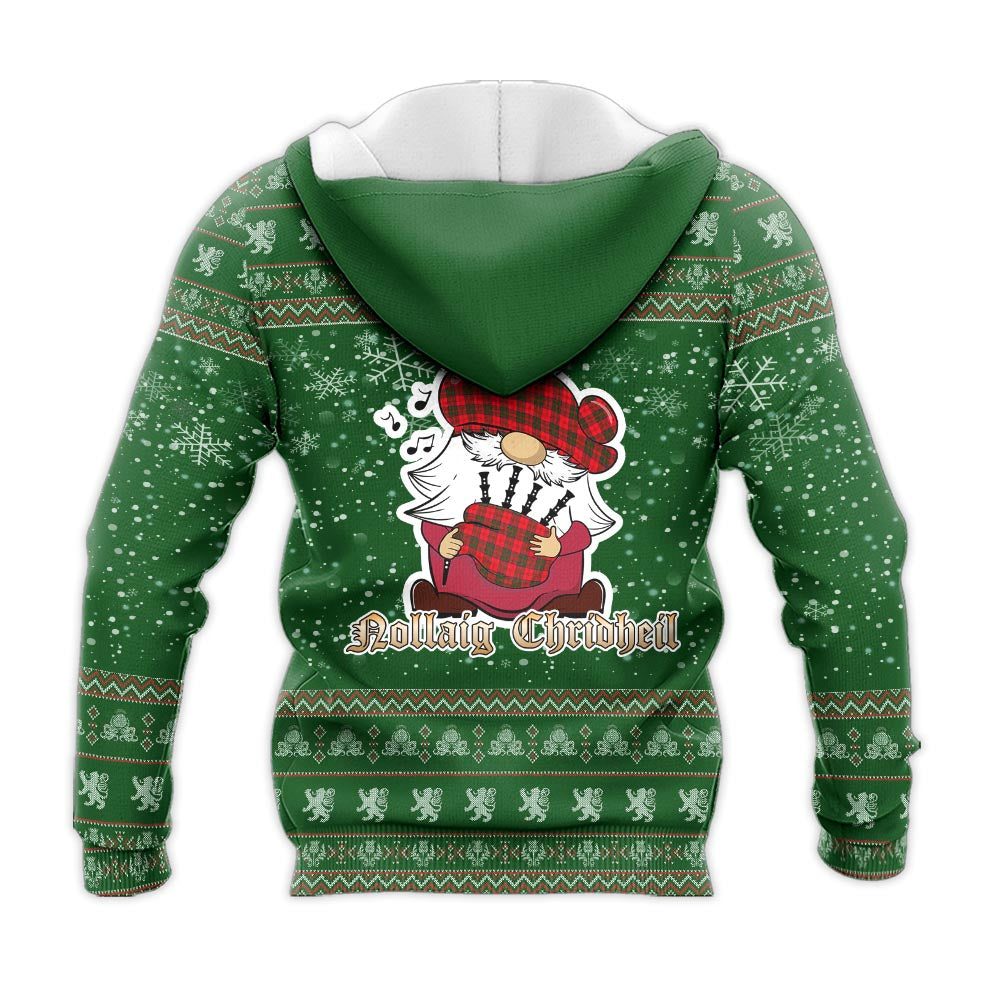 Grant Modern Clan Christmas Knitted Hoodie with Funny Gnome Playing Bagpipes - Tartanvibesclothing