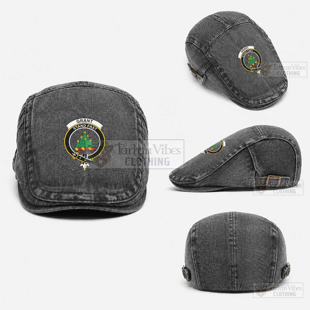 Grant Scottish Clan Crest Washed Flat Cap - Unisex Jeff Cap One Size (Adjustable) Black - Tartan Vibes Clothing
