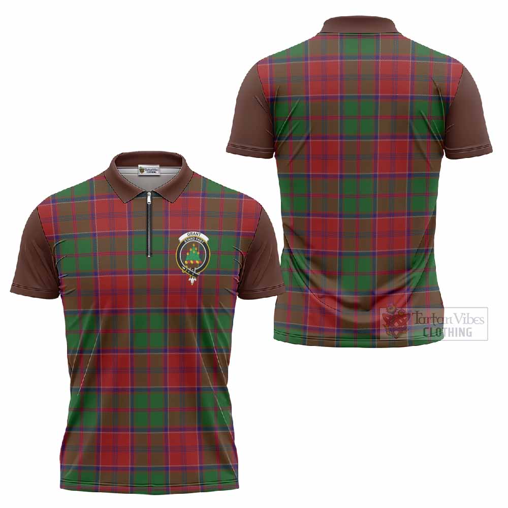 Grant Tartan Accent Zipper Polo Shirt with Family Crest