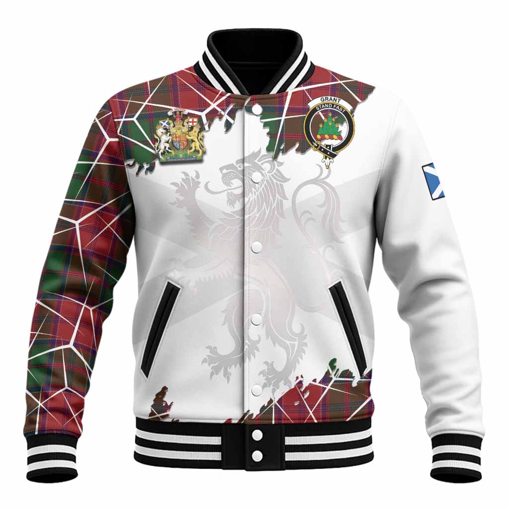 Grant Tartan Baseball Jacket with Family Crest and Lion Rampant Grunge Style