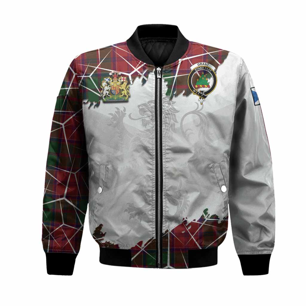 Grant Tartan Bomber Jacket with Family Crest and Lion Rampant Grunge Style