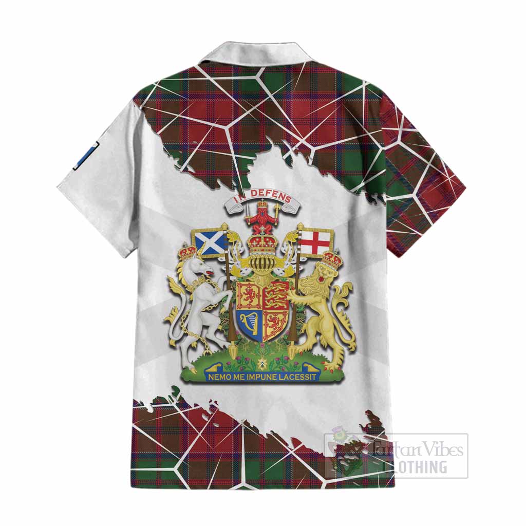 Grant Tartan Cotton Hawaiian Shirt with Family Crest and Lion Rampant Grunge Style
