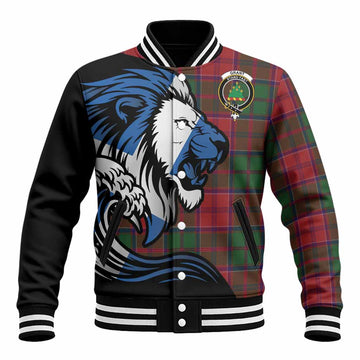 Grant Tartan Crest Baseball Jacket Scottish Golden Lions Wave Flow