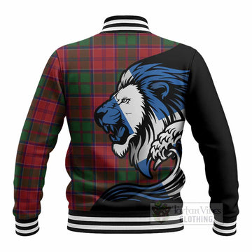 Grant Tartan Crest Baseball Jacket Scottish Golden Lions Wave Flow