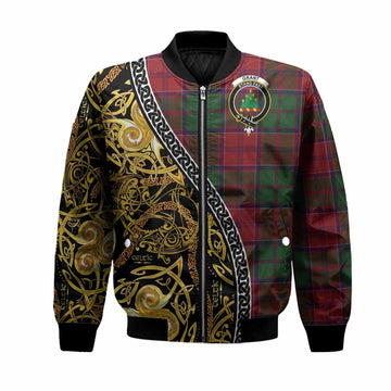 Grant Tartan Crest Bomber Jacket Celtic Knot and Triple Trickle Spiral Symbols