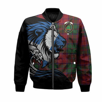 Grant Tartan Crest Bomber Jacket Scottish Golden Lions Wave Flow