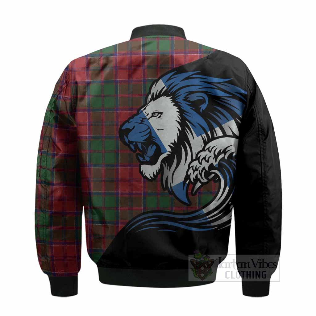Grant Tartan Crest Bomber Jacket Scottish Golden Lions Wave Flow