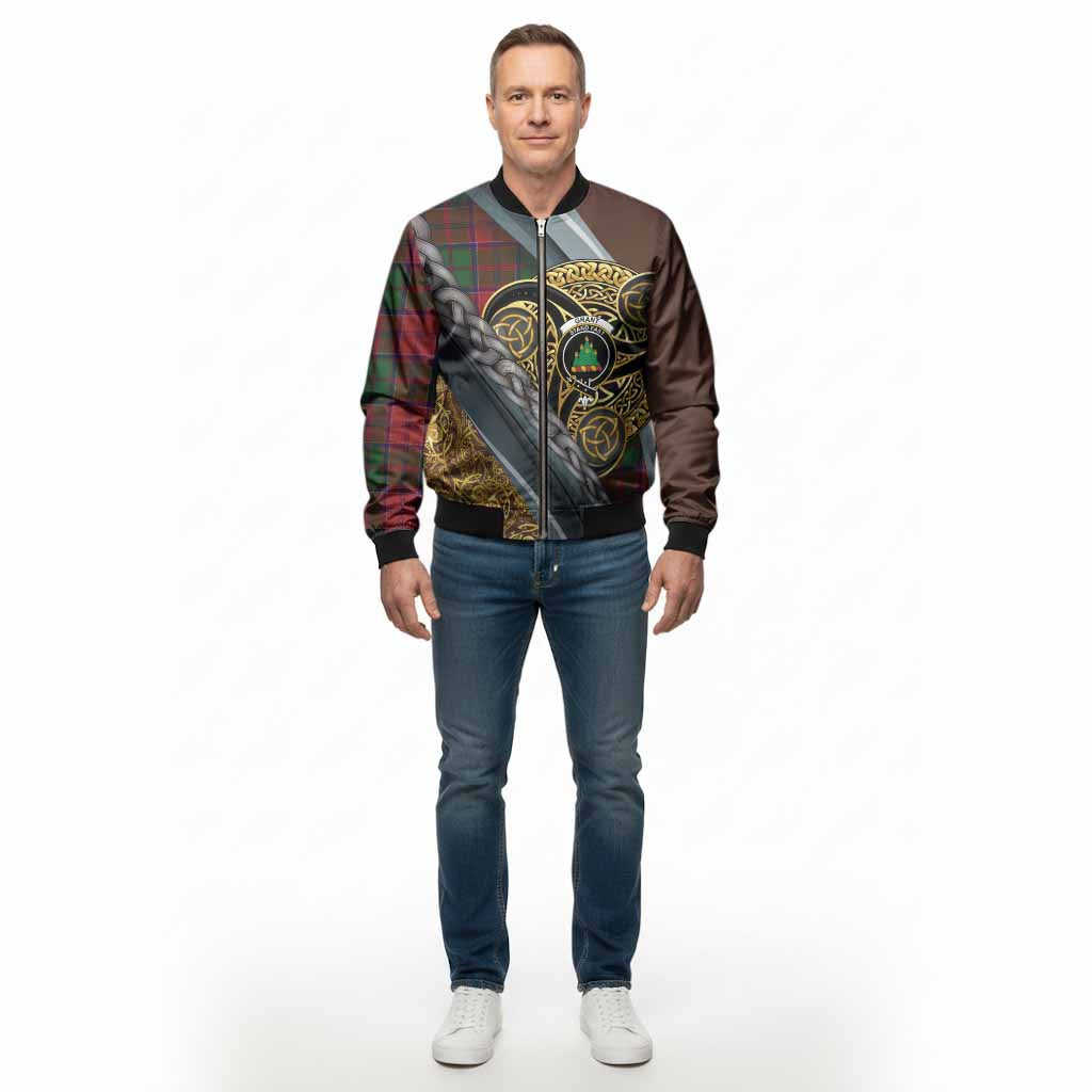 Grant Tartan Crest Bomber Jacket Scottish Triskele Celtic