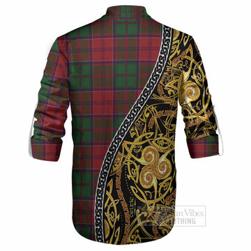 Grant Tartan Crest Ghillie Shirt Celtic Knot and Triple Trickle Spiral Symbols