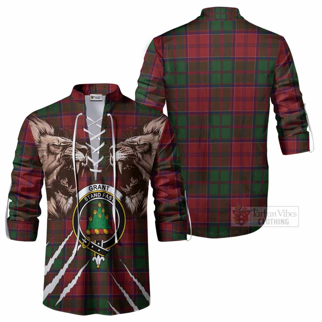 Grant Tartan Crest Ghillie Shirt Ferocious Lion Style
