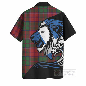 Grant Tartan Crest Hawaiian Shirt Scottish Golden Lions Wave Flow