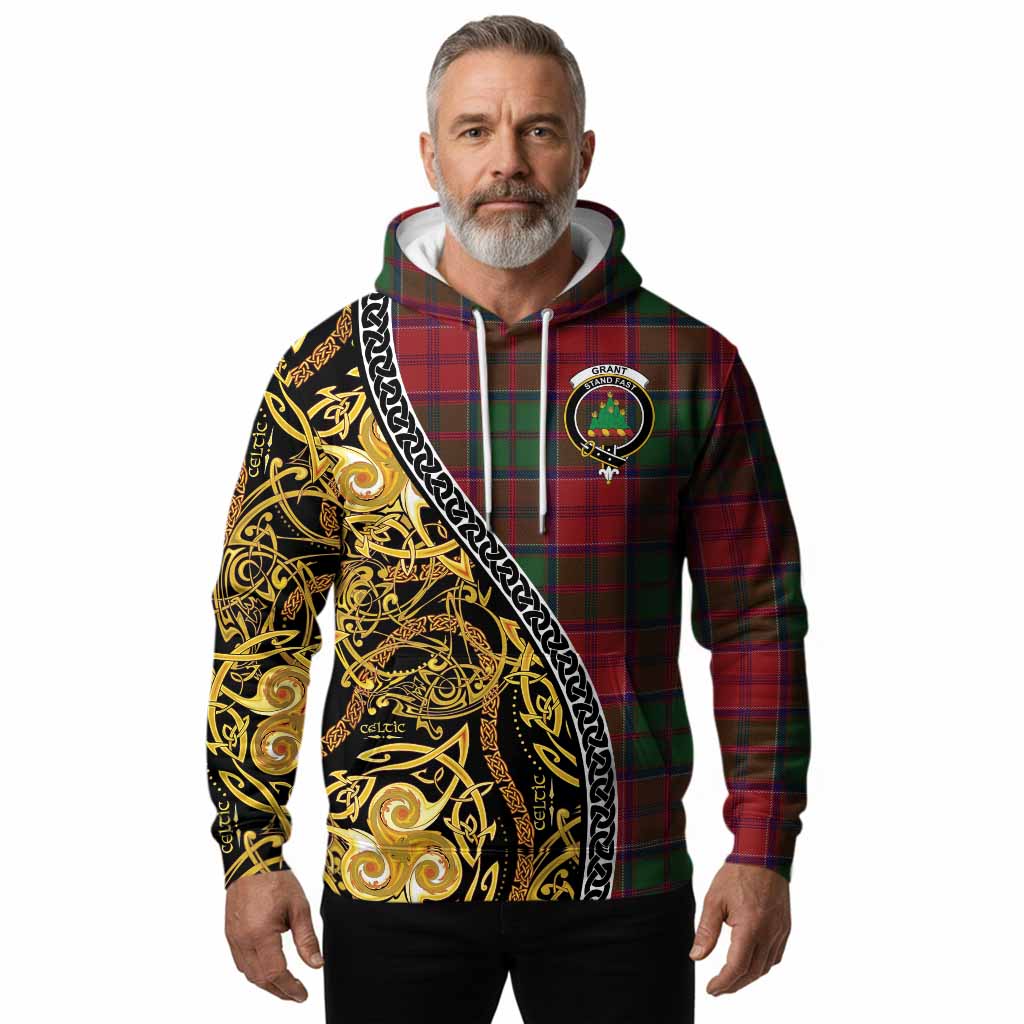 Grant Tartan Crest Hoodie Celtic Knot and Triple Trickle Spiral Symbols