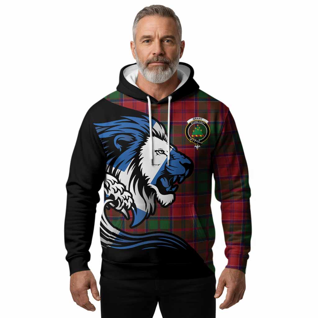 Grant Tartan Crest Hoodie Scottish Golden Lions Wave Flow