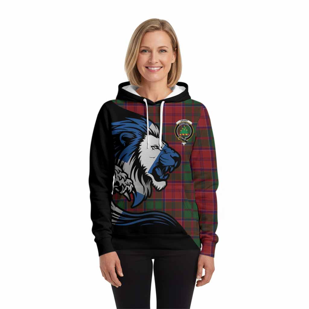 Grant Tartan Crest Hoodie Scottish Golden Lions Wave Flow