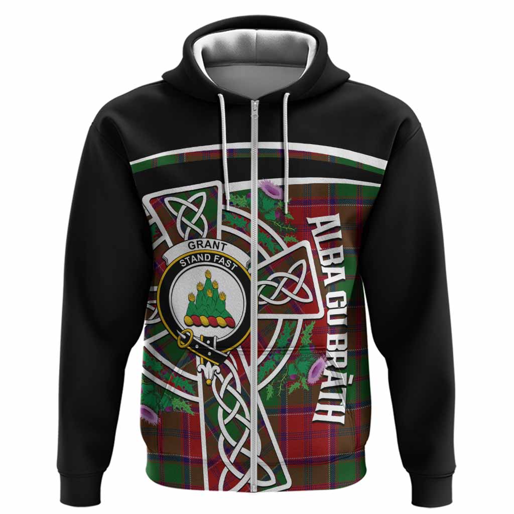 Grant Tartan Crest Hoodie Scottish Thistle Celtic Cross Alba Gu Brath